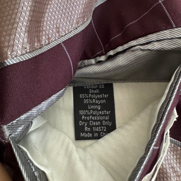 Vinci‎ Philosophy Mens Burgundy Plaid Double Breasted Suit Check 52R 42W - Picture 5 of 7